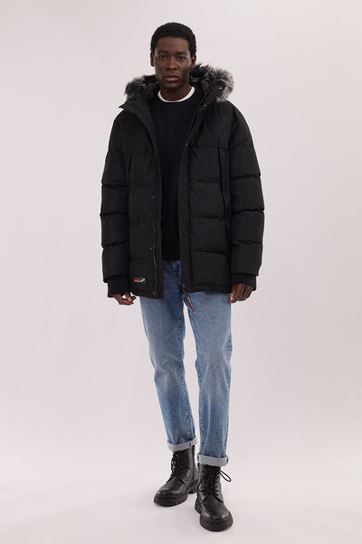 Canada Weather Gear Faux Fur Trim Puffer Parka Jacket - Black - Mens Parka Jackets - International Clothiers
