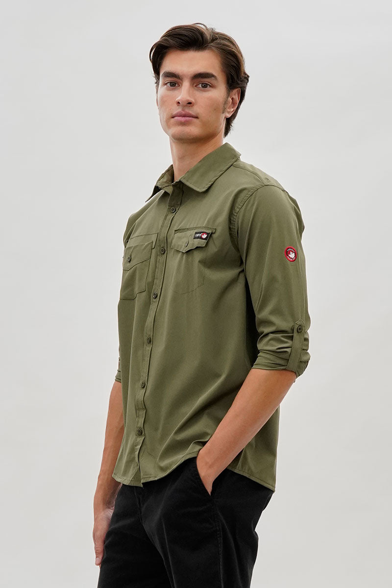 Canada Weather Gear Adventure Bound Utility Roll Up Sleeve Casual Shirt - Olive - Mens Casual Shirts - International Clothiers