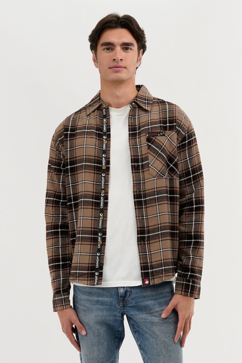 Flannel Button Up Casual Shirt - Taupe