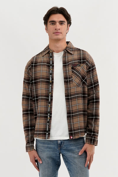 Canada Weather Gear Flannel Button Up Casual Shirt - Taupe - Mens Casual Shirts - International Clothiers