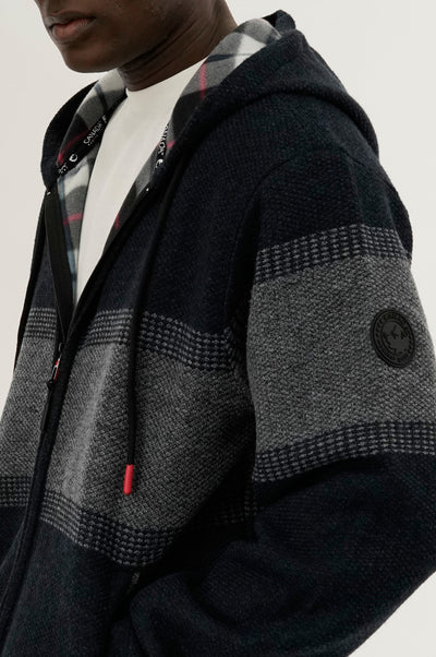 Canada Weather Gear Plaid Lined Striped Zip Up Hoodie - Navy - Mens Hoodies & Sweatshirts - International Clothiers