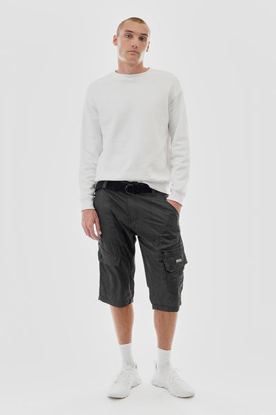 Essentials Super Triple Goose Grid Pattern Belted Cargo Shorts - Black - Mens Shorts & Capris - International Clothiers