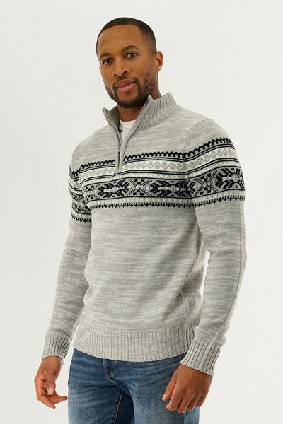 Canada Weather Gear 1/4 Zip Printed Pullover Sweater - Grey - Mens Pullover Sweaters - International Clothiers