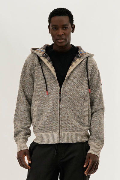 Canada Weather Gear Plaid Lined Zip Up Knit Hoodie - Beige - Mens Hoodies & Sweatshirts - International Clothiers