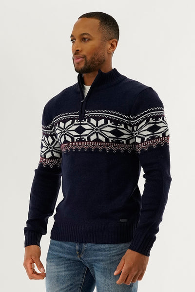 Canada Weather Gear 1/4 Zip Printed Pullover Sweater - Navy - Mens Pullover Sweaters - International Clothiers