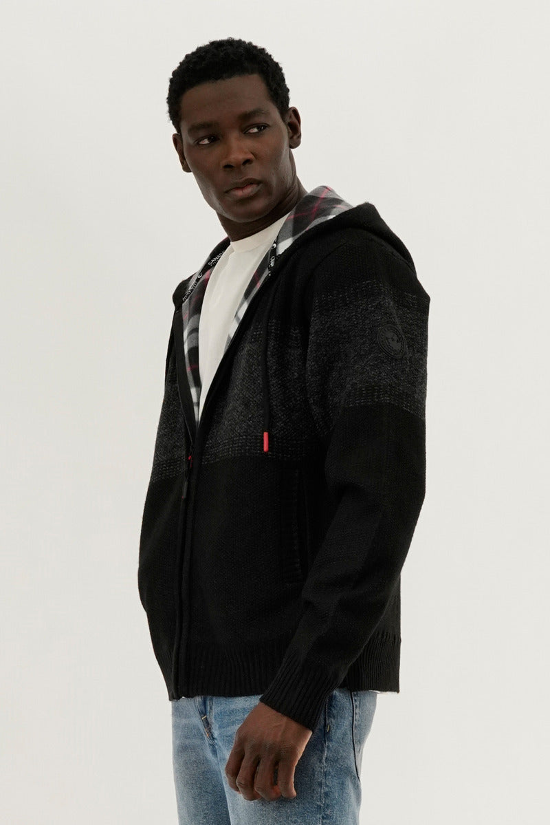 Canada Weather Gear Plaid Lined Striped Zip Up Hoodie - Black - Mens Hoodies & Sweatshirts - International Clothiers