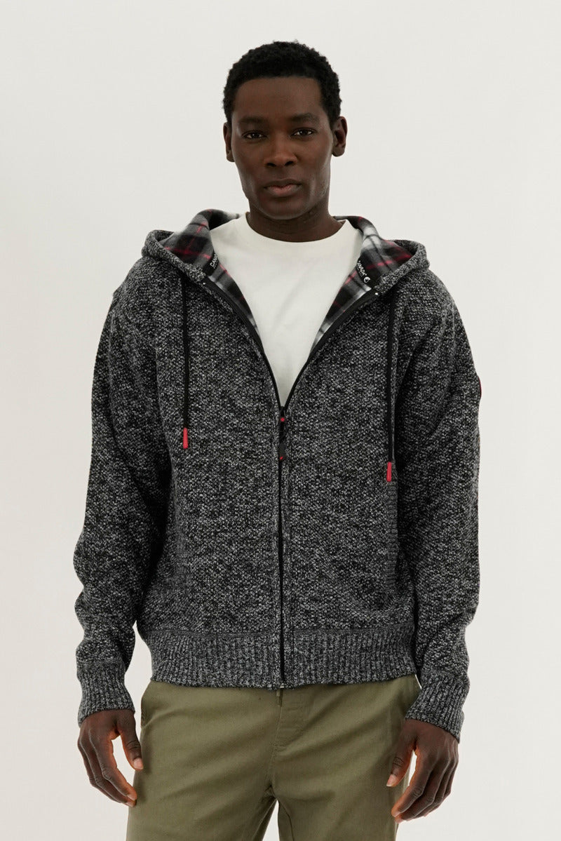 Canada Weather Gear Plaid Lined Zip Up Knit Hoodie - Black - Mens Hoodies & Sweatshirts - International Clothiers