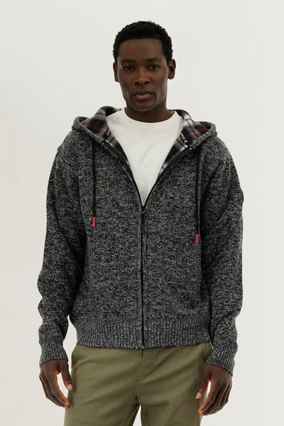 Canada Weather Gear Plaid Lined Zip Up Knit Hoodie - Black - Mens Hoodies & Sweatshirts - International Clothiers