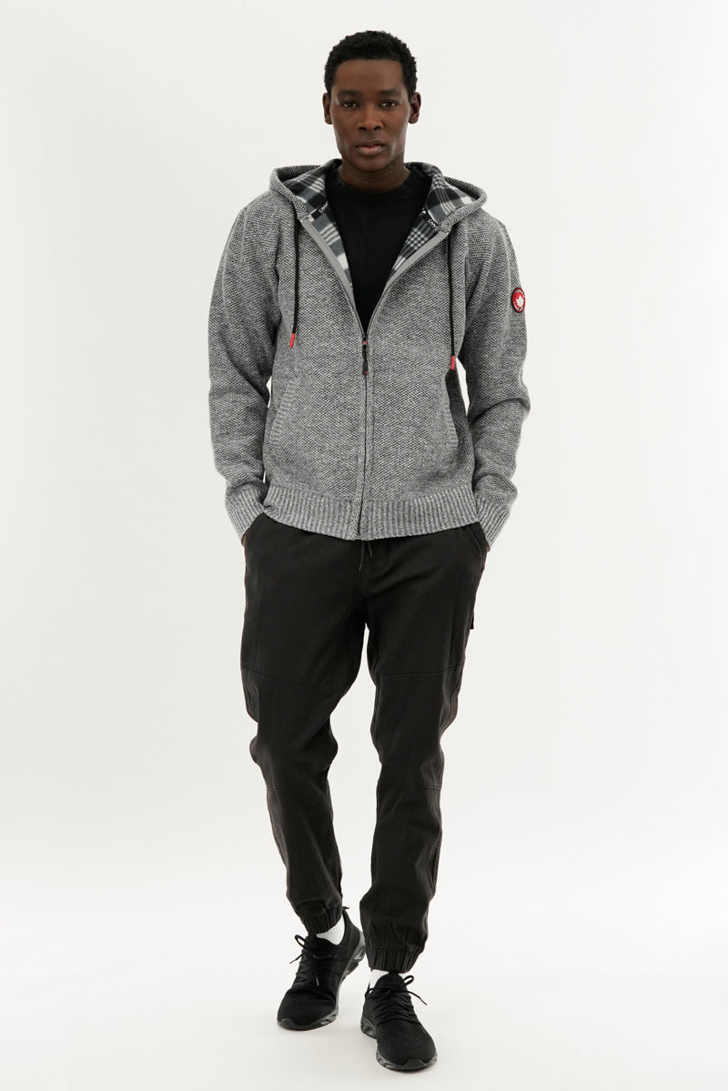 Canada Weather Gear Plaid Lined Zip Up Knit Hoodie - Grey - Mens Hoodies & Sweatshirts - International Clothiers