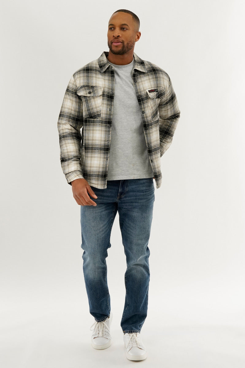 Canada Weather Gear Plaid Plush Lined Lightweight Jacket - Cream - Mens Lightweight Jackets - International Clothiers