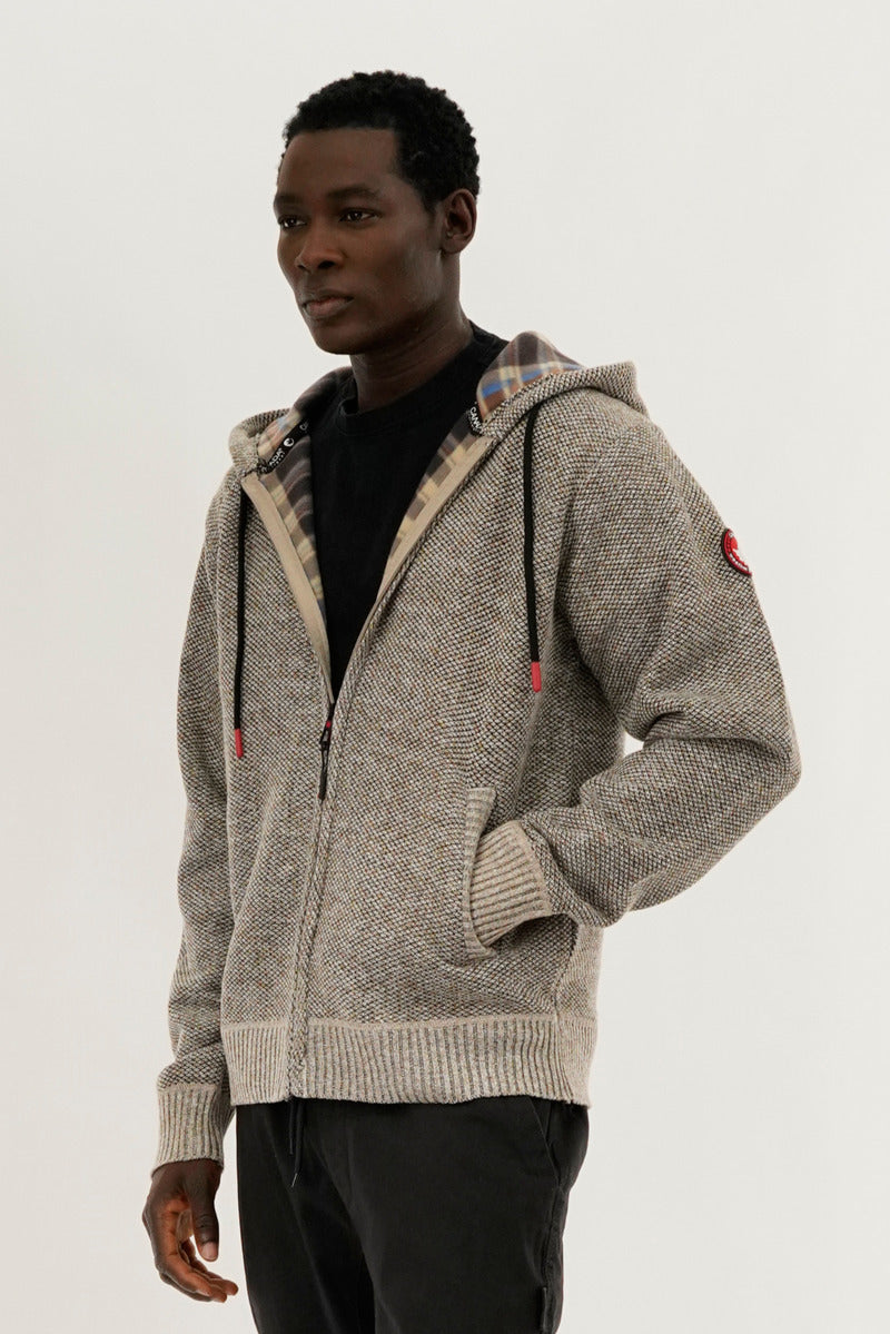 Canada Weather Gear Plaid Lined Zip Up Knit Hoodie - Beige - Mens Hoodies & Sweatshirts - International Clothiers
