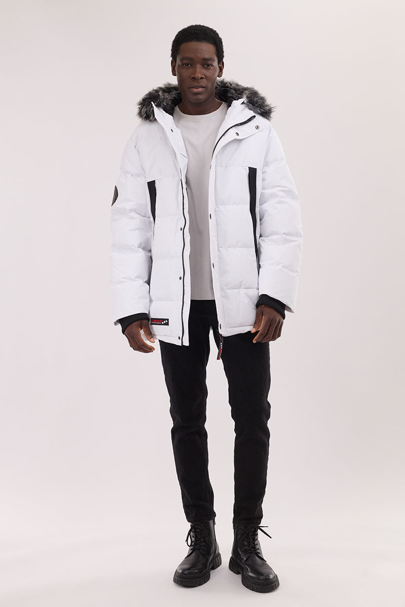 Canada Weather Gear Faux Fur Trim Puffer Parka Jacket - White - Mens Parka Jackets - International Clothiers