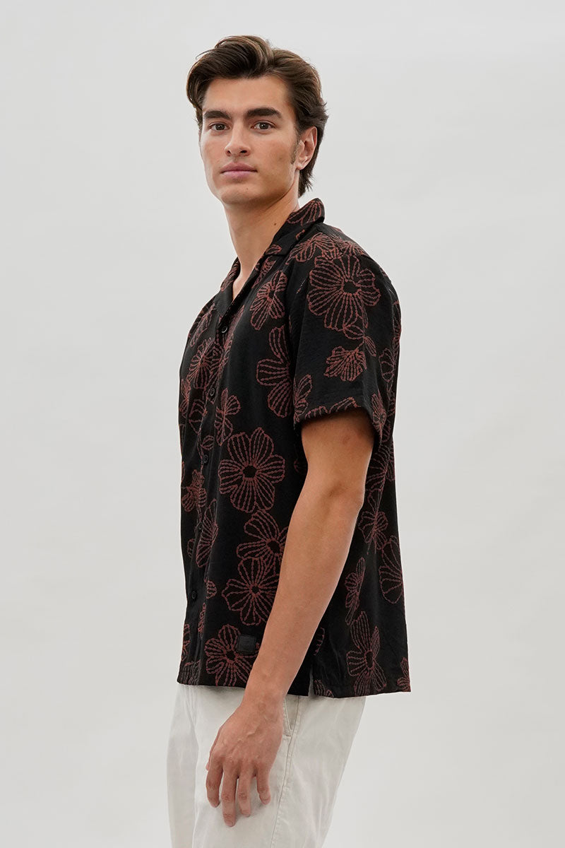 Saints Studio Floral Camp Collar Casual Shirt - Black - Mens Casual Shirts - International Clothiers
