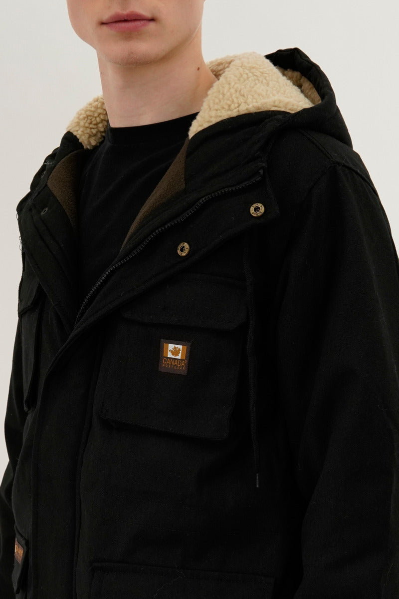 Canada Work Gear Canvas Sherpa Lined Parka Jacket - Black - Mens Parka Jackets - International Clothiers