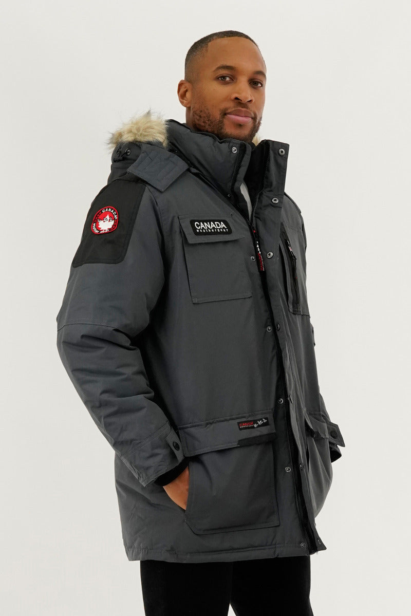 Canada Weather Gear Faux Fur Lined Arctic Parka Jacket - Grey - Mens Parka Jackets - International Clothiers