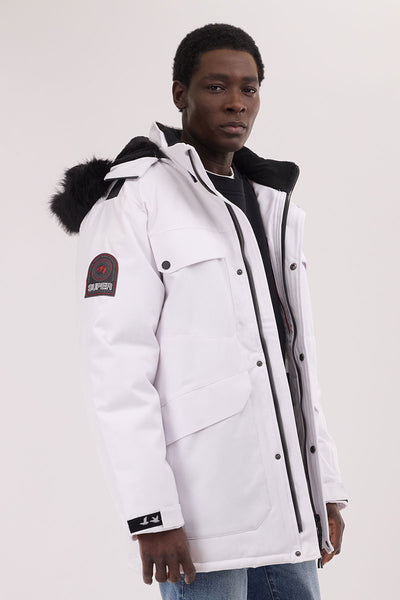 Super Triple Goose Faux Fur Lined Parka Jacket - White - Mens Parka Jackets - International Clothiers