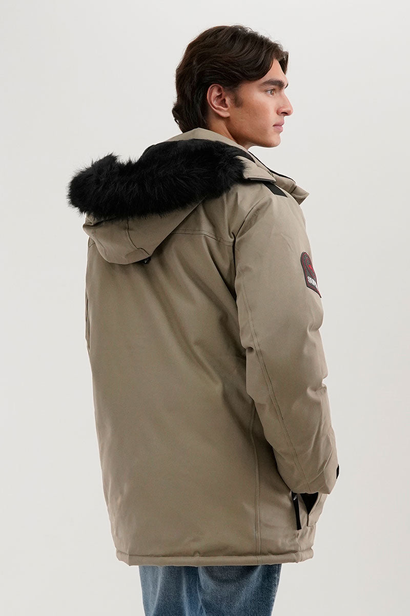 Super Triple Goose Faux Fur Lined Parka Jacket - Beige - Mens Parka Jackets - International Clothiers