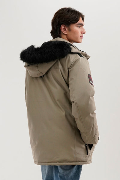 Super Triple Goose Faux Fur Lined Parka Jacket - Beige - Mens Parka Jackets - International Clothiers