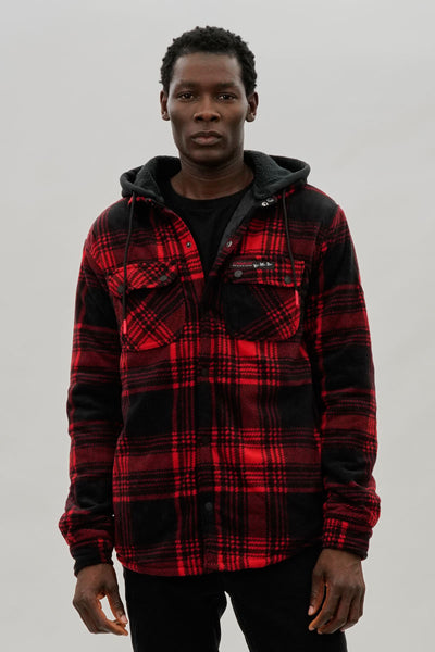 Canada Weather Gear Plaid Hooded Lightweight Jacket - Red - Mens Lightweight Jackets - International Clothiers
