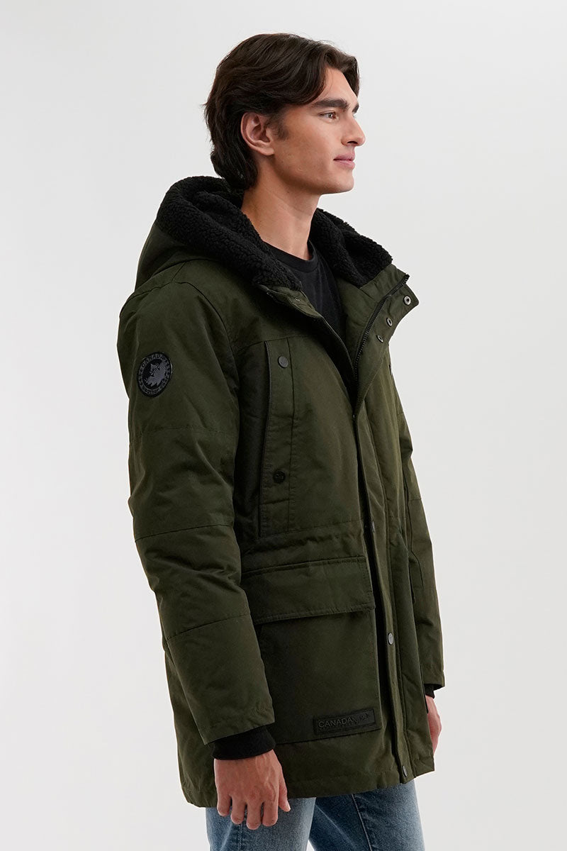 Canada Weather Gear Sherpa Lined Hood Parka Jacket - Olive