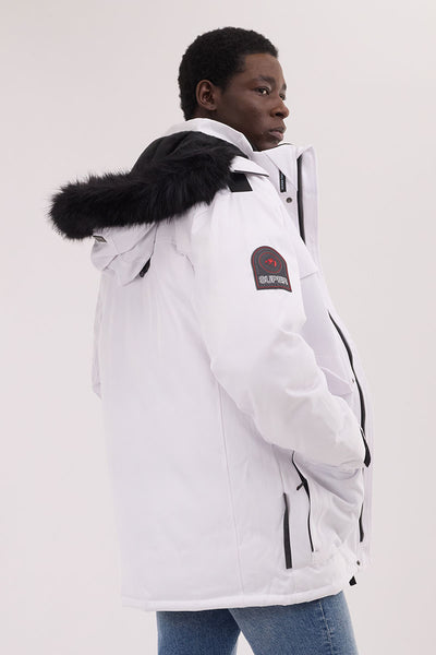 Super Triple Goose Faux Fur Lined Parka Jacket - White - Mens Parka Jackets - International Clothiers