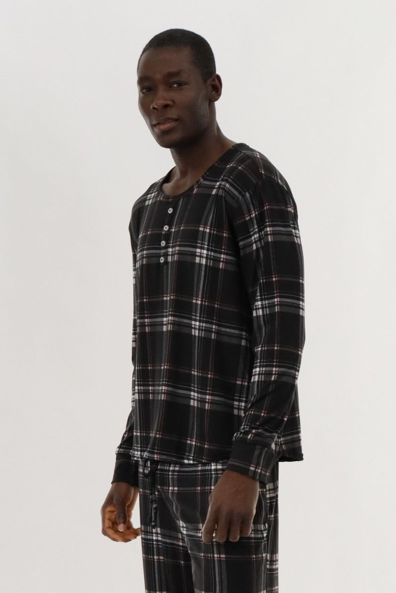 Canada Weather Gear Long Sleeve Printed Pajama Top - Black - Mens Pajamas - International Clothiers