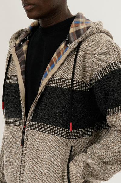 Canada Weather Gear Plaid Lined Striped Zip Up Hoodie - Beige - Mens Hoodies & Sweatshirts - International Clothiers