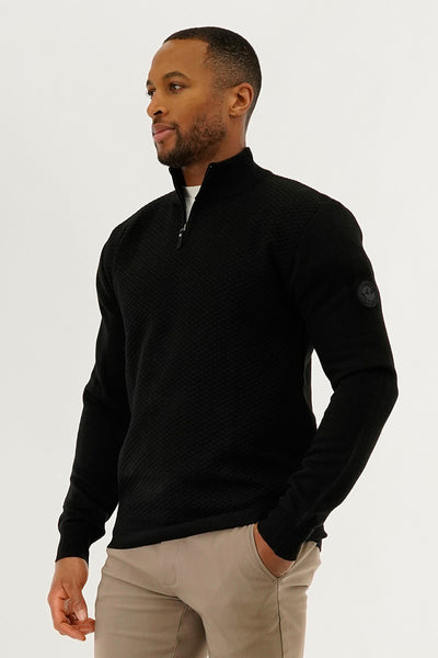 Canada Weather Gear 1/4 Zip Pullover Sweater - Black - Mens Pullover Sweaters - International Clothiers
