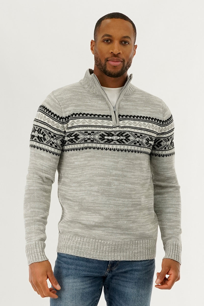 Canada Weather Gear 1/4 Zip Printed Pullover Sweater - Grey - Mens Pullover Sweaters - International Clothiers