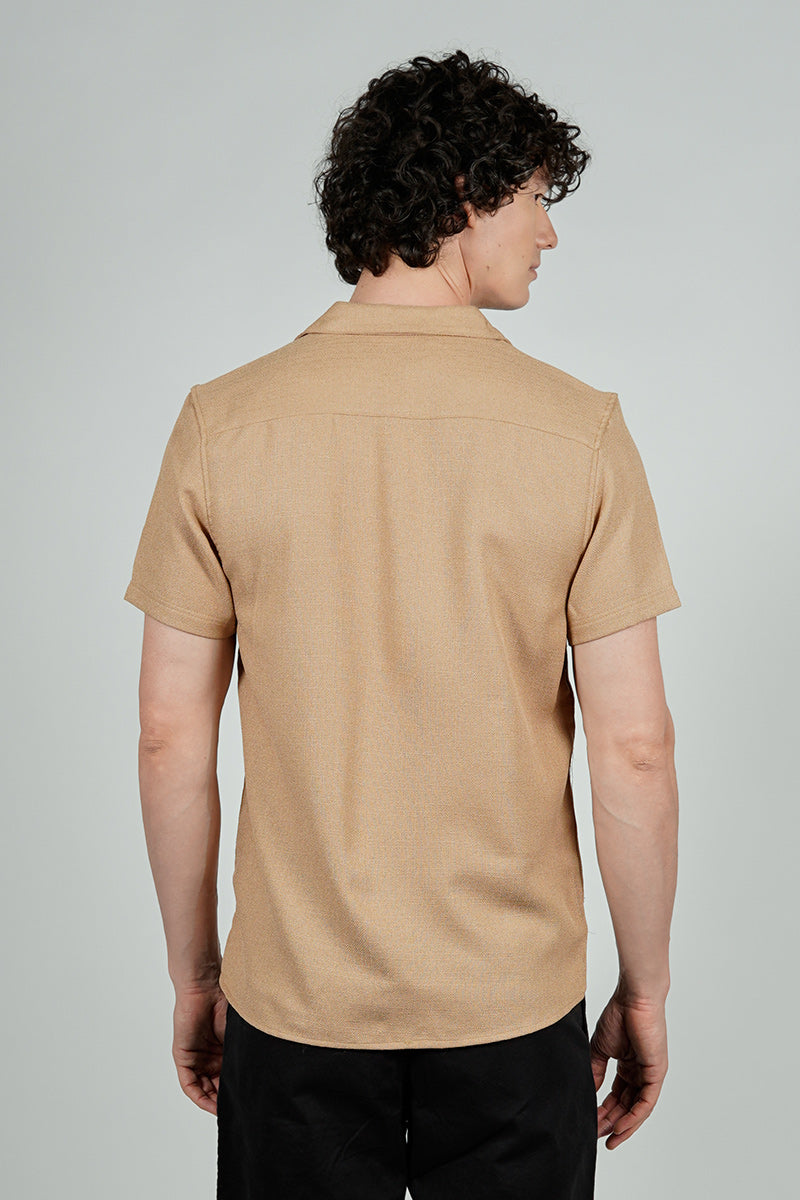 Kenneth Blake Solid Basic Button Up Casual Shirt - Camel