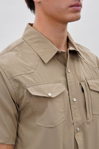 Canada Weather Gear Short Sleeve Snap Button Casual Shirt - Beige - Mens Casual Shirts - International Clothiers