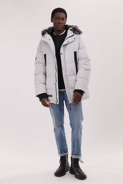 Canada Weather Gear Faux Fur Trim Puffer Parka Jacket - Stone - Mens Parka Jackets - International Clothiers
