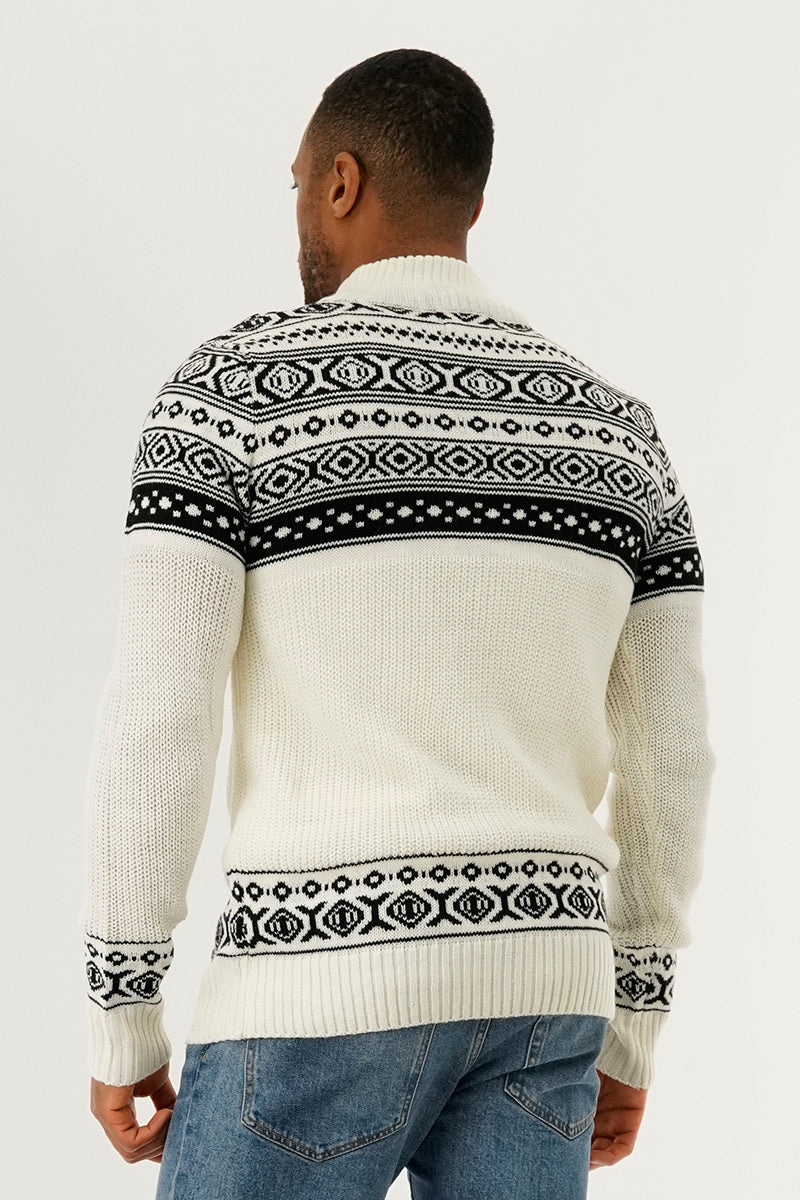 Canada Weather Gear 1/4 Zip Striped Pullover Sweater - White - Mens Pullover Sweaters - International Clothiers