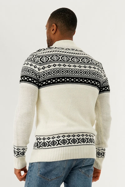 Canada Weather Gear 1/4 Zip Striped Pullover Sweater - White - Mens Pullover Sweaters - International Clothiers