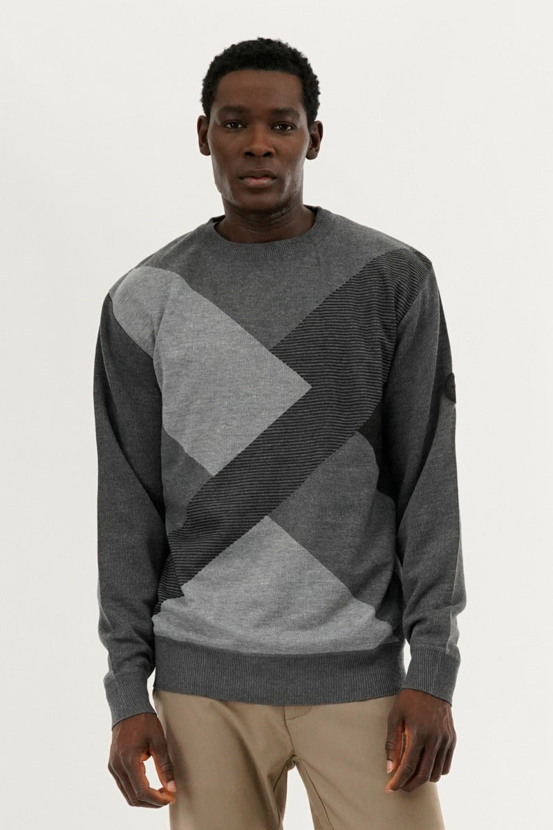 Canada Weather Gear Patterned Crewneck Pullover Sweater - Grey - Mens Pullover Sweaters - International Clothiers