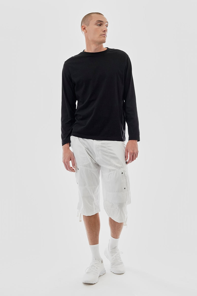 Essentials Super Triple Goose Striped Belted Cargo Shorts - White - Mens Shorts & Capris - International Clothiers