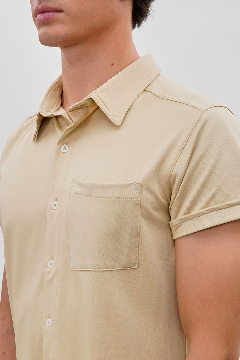 Canada Weather Gear Travel Collection Classic Short Sleeve Casual Shirt - Beige - Mens Casual Shirts - International Clothiers