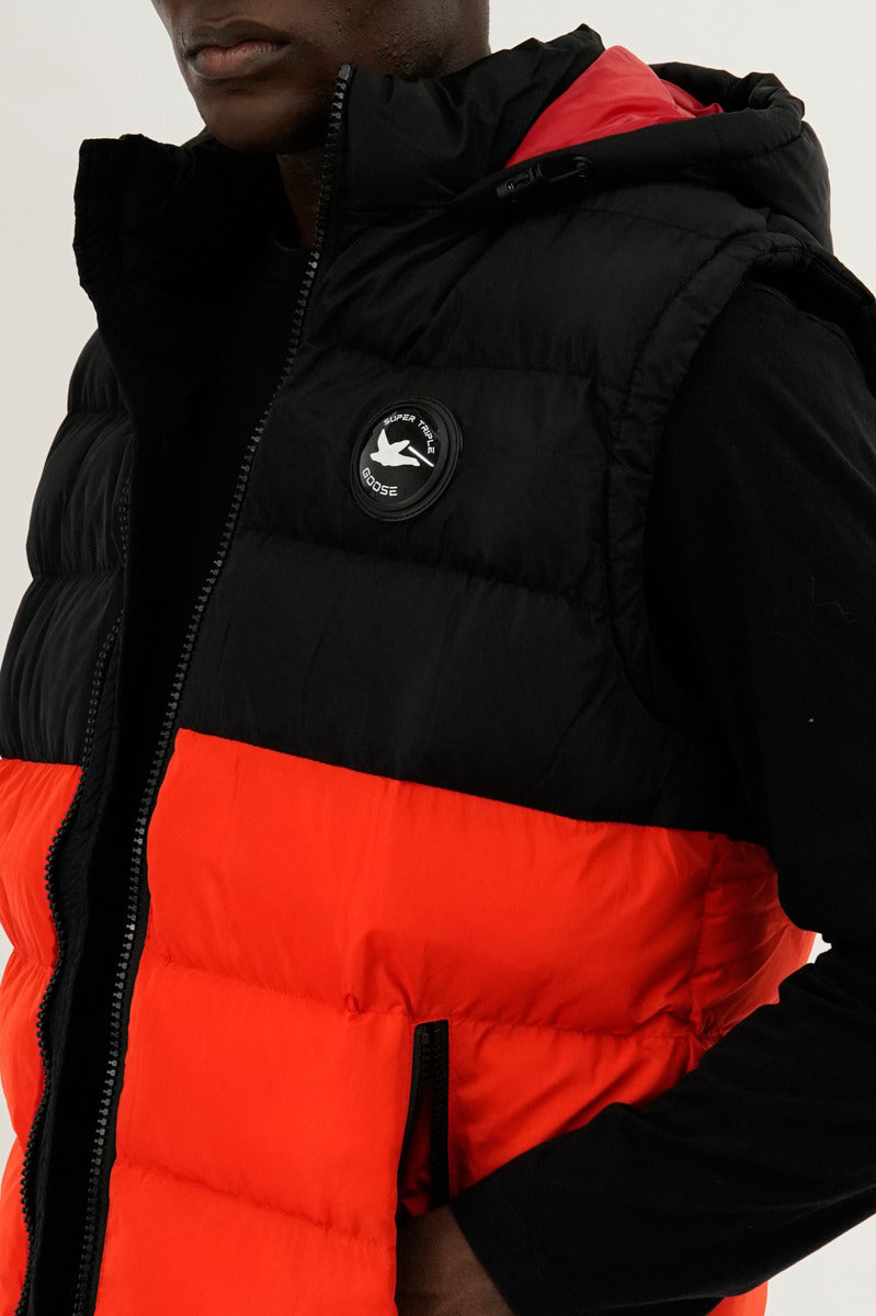 Super Triple Goose Colour Block Hooded Vest - Orange - Mens Vests - International Clothiers