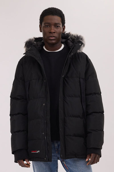 Canada Weather Gear Faux Fur Trim Puffer Parka Jacket - Black - Mens Parka Jackets - International Clothiers