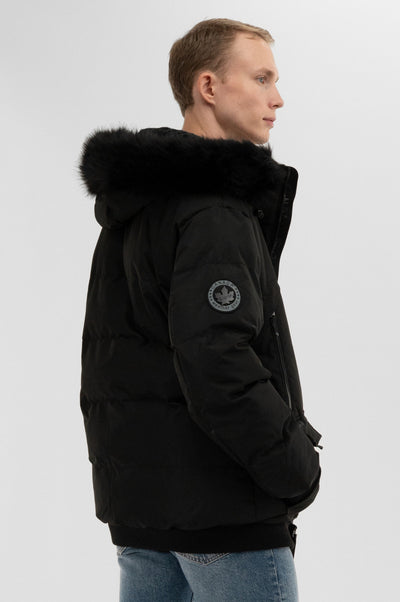 Canada Weather Gear Faux Fur Trim Bomber Jacket - Black - Mens Bomber Jackets - International Clothiers