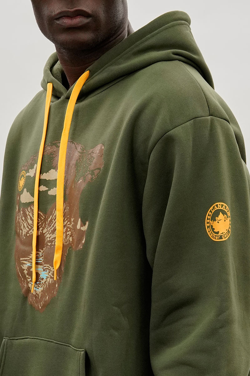Canada Weather Gear Bear Print Hoodie - Olive - Mens Hoodies & Sweatshirts - International Clothiers
