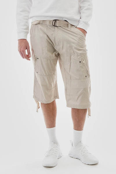 Essentials Super Triple Goose Striped Belted Cargo Shorts - Cream - Mens Shorts & Capris - International Clothiers