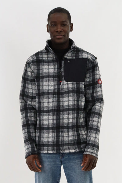 Canada Weather Gear 1/4 Zip Plaid Pullover Sweater - Grey - Mens Pullover Sweaters - International Clothiers