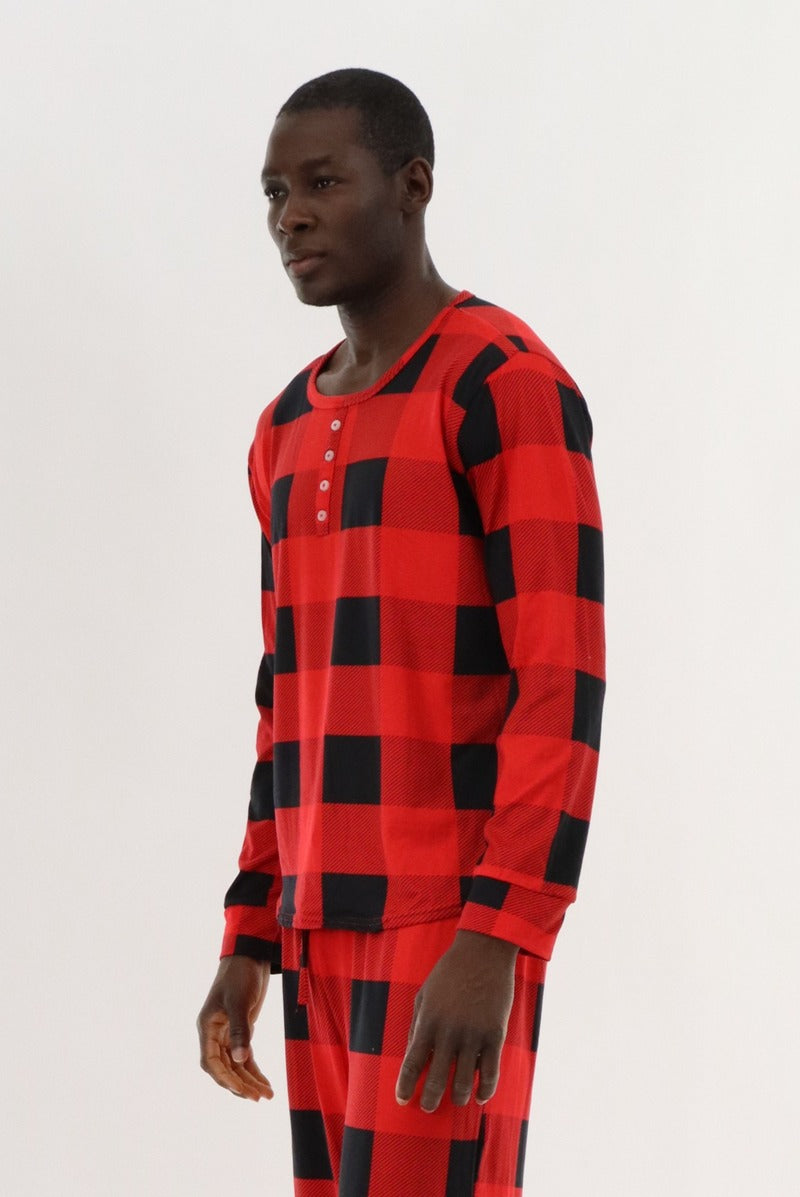 Canada Weather Gear Long Sleeve Printed Pajama Top - Red - Mens Pajamas - International Clothiers