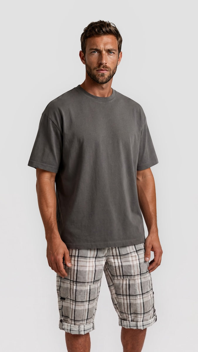 Printed Roll Up Cargo Shorts - Grey