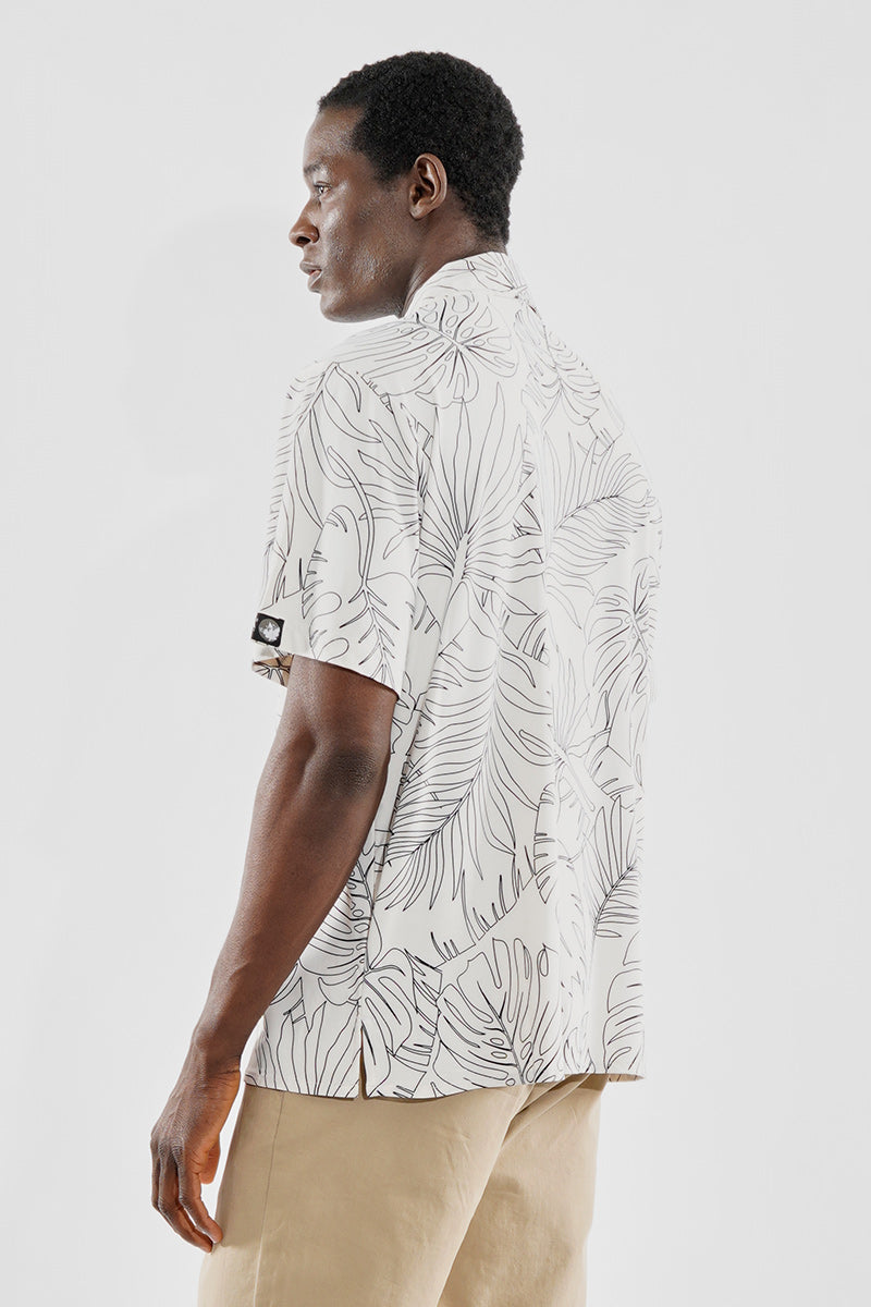 Canada Weather Gear Travel Collection Palm Print Button Up Casual Shirt - White - Mens Casual Shirts - International Clothiers