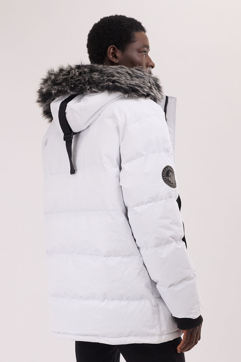 Canada Weather Gear Faux Fur Trim Puffer Parka Jacket - White - Mens Parka Jackets - International Clothiers