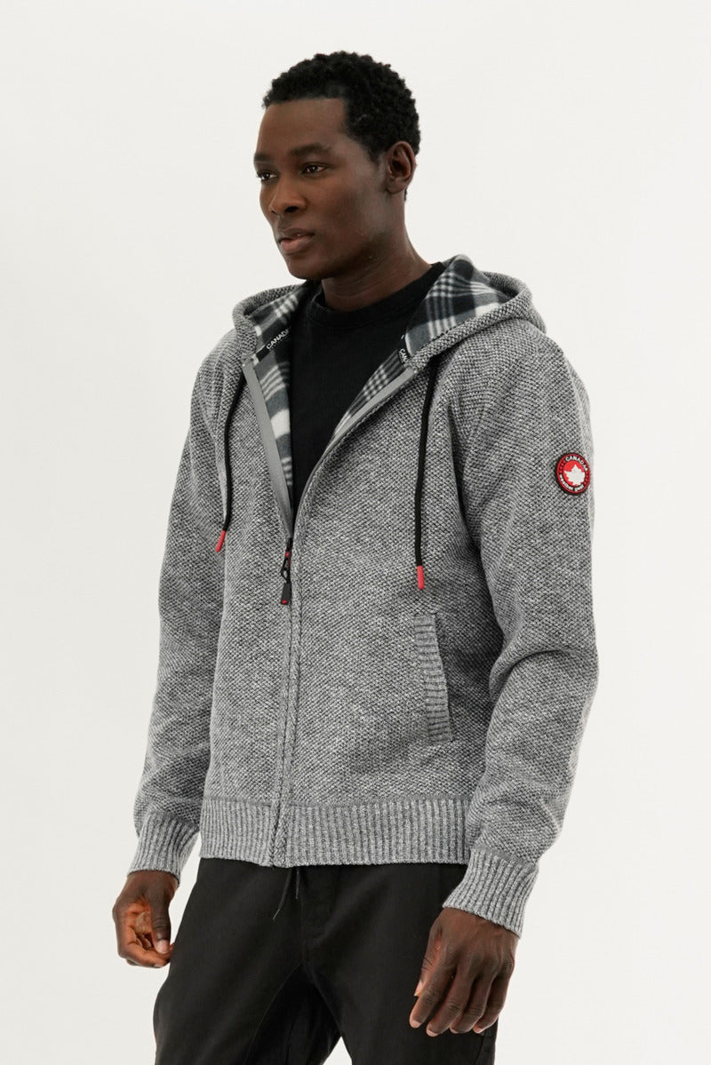 Canada Weather Gear Plaid Lined Zip Up Knit Hoodie - Grey - Mens Hoodies & Sweatshirts - International Clothiers