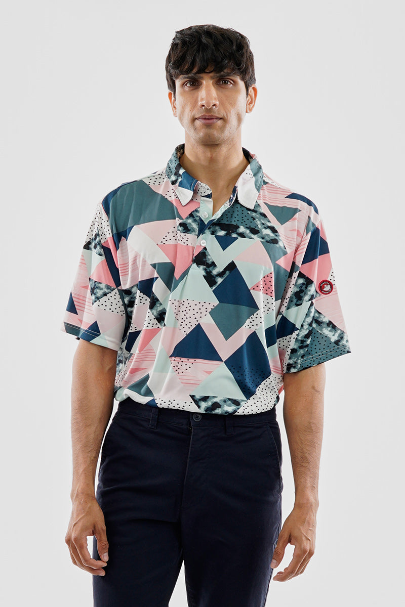 Canada Weather Gear Performance Abstract Geometric Print Polo Shirt - Pink - Mens Polo Shirts - International Clothiers