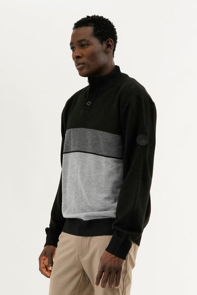 Canada Weather Gear Button Up Colour Block Pullover Sweater - Grey - Mens Pullover Sweaters - International Clothiers